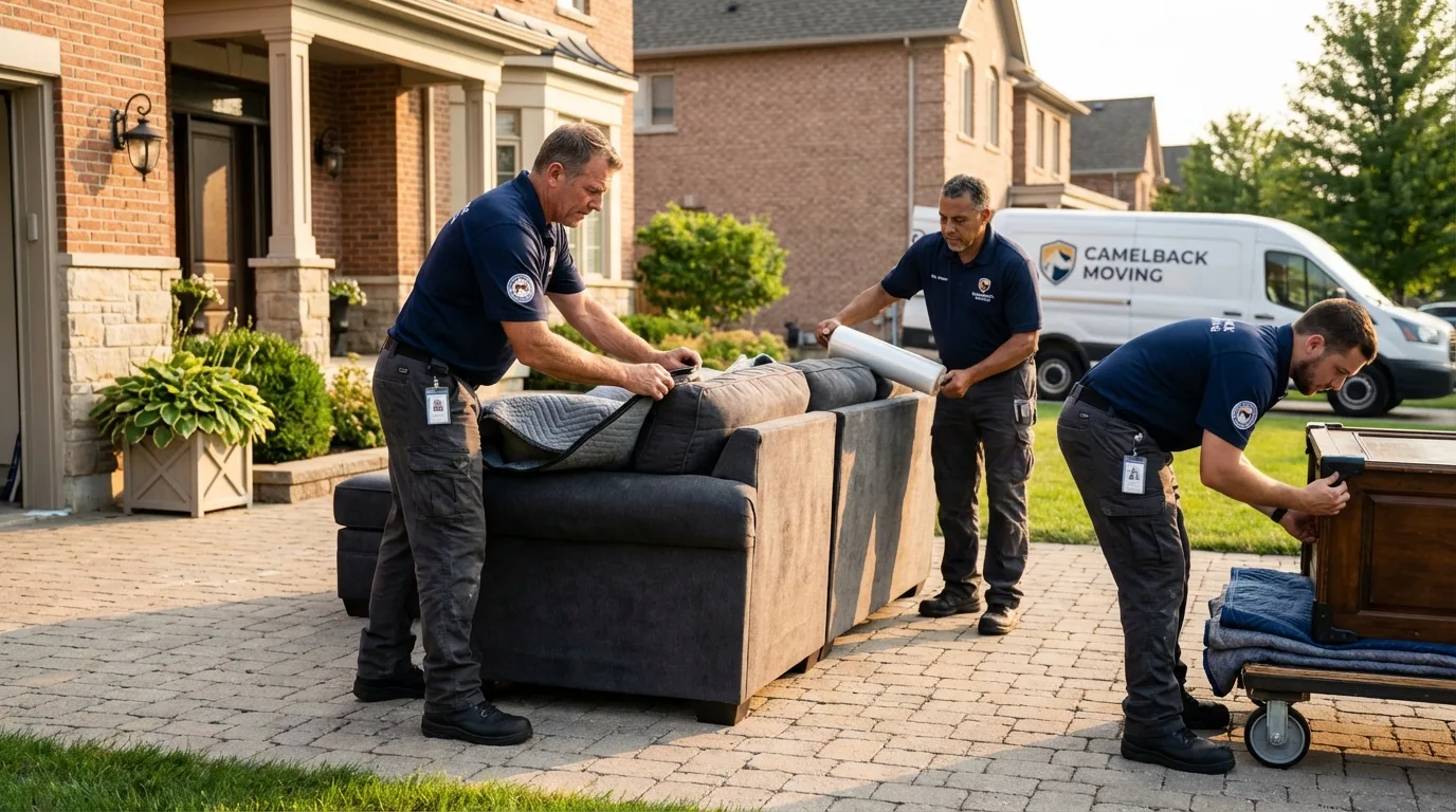 Large estate moving crew wrapping furniture in Nokomis, IL